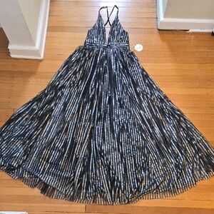 NWT, Luxxel, Disco Ball Maxi Backless Dress, Black & Silver, Women's  M